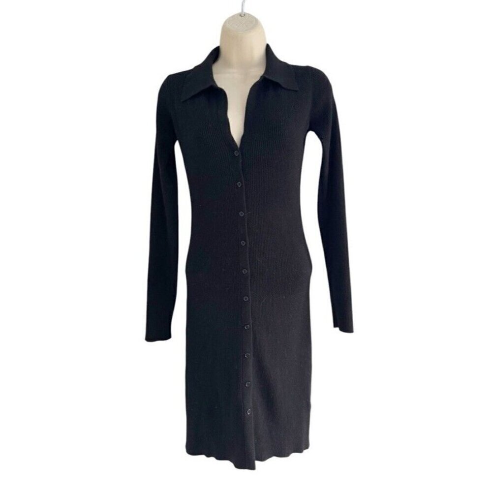 House of Harlow 1960  Woman's Sz S Black Knit Button-Up Collared Sweater Dress